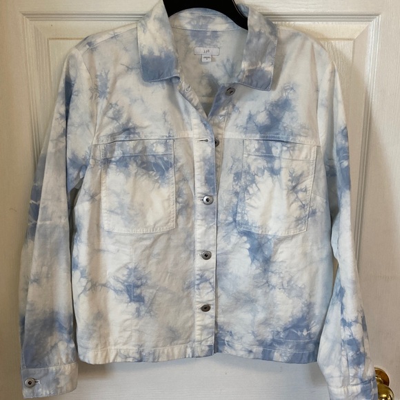 J. Jill Jackets & Blazers - J. Jill Light Blue and White Tie-Dye Cotton Blend Jacket